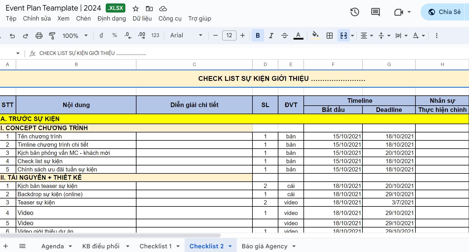 Checklist giúp bạn theo dõi các hạng mục cần triển khai và nhân sự phụ trách trong sự kiện.